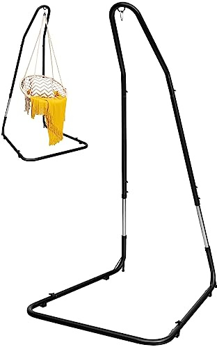 KOMFOTTEU Hängemattengestell, Höhenverstellbarer Hängesesselständer, Hängesessel Rahmen Eisen mit Hake, Freistehender Hängesitzständer stabil, Max Belastung 150 kg, für Innenbereich, Patio, Garten