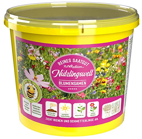 Chrestensen Nützlingswelt - Blumensamen im 5L Eimer | reicht für 500-1000 qm reichblühende Samen-Mischung verschiedenster Sommerblumen