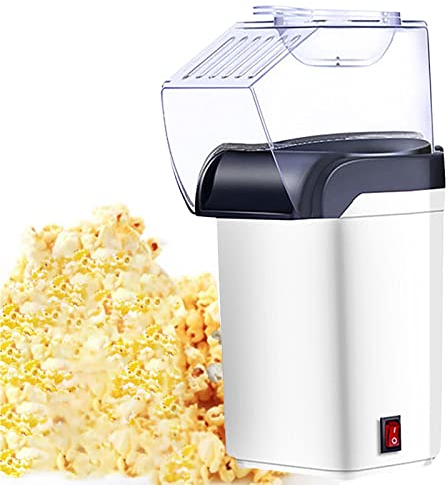 Palomitero para el Hogar, Eléctrica, Máquina de Palomitas Hogar, 1200W Aire Caliente para la Casa, Silenciosa y Rápida, Palomitas de Maíz Listas en 5 Minutos, Operación con un Botón, Popcorn,Blanco