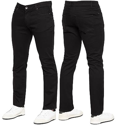 989Zé ENZO New Mens Stretch Straight Leg Jeans Casual Regular Fit Classic Basic Denim Pants KZ127 Black 34W / 30L