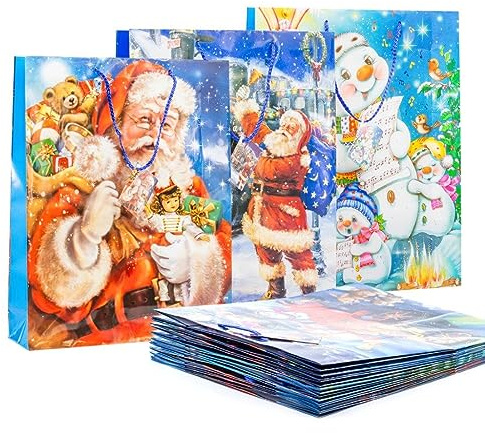 KOVA 6x Geschenktüten Gr. XL für KINDER Weihnachten, Weihnachtsmotiv, Geschenktasche, Nikolaus, versch. Größen & Motive, Weihnachtsgeschenktüte, Große & kleine Weihnachtstüten mit Henkel