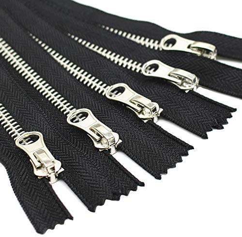 ByaHoGa 5 Stück 45 cm Reißverschluss Metall für Tasche Silberfarben Schwarz | Reißverschluß Reissverschluss Metall 5mm Nicht teilbar für Tasche Nähen Craft DIY