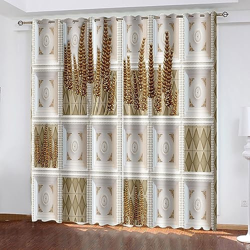 Fenstervorhänge, Vorhänge Blickdicht Orangebeige Römische Säule und Blumen Vorhang Polyester Gardinen 2er Set 137x160cm(WxH)