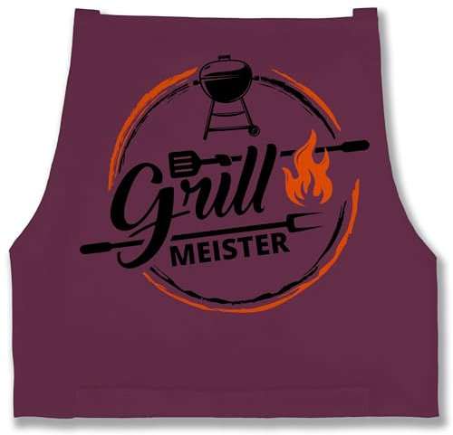 Schürze - Grillschürze Herren 1 - Grillmeister - Grill Zubehör für Männer Geschenk Papa Vatertag Grill - 85x69 - Aubergine - männergeschenke grillgeschenke mann grillen mit namen originelles