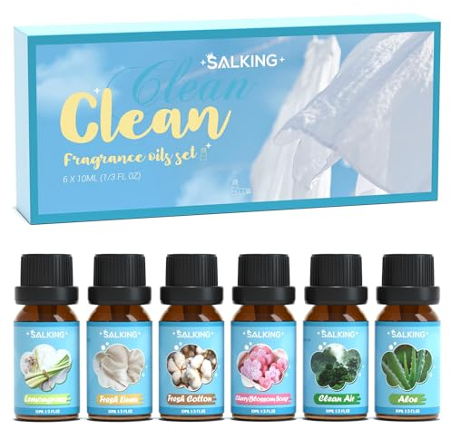 SALKING Clean Fragrance Oils, Essential Oils Gift Set, Diffuser Oils, Scented Oils for Soaps Candle Making - Lemongrass, Fresh Cotton, Fresh Linen, Cherry Blossom Soap, Clean Air, Aloe