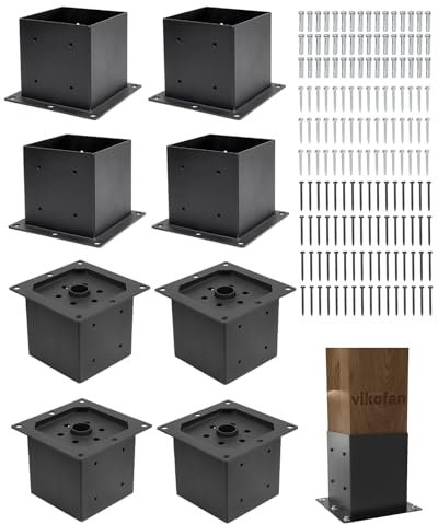 vikofan 8 Pack Black Powder Coated Metal Anchor Brackets for Normal 6 x 6 Posts (Inner Size 5.5 x 5.5) - Heavy Duty Deck Brackets for Deck Fence Box