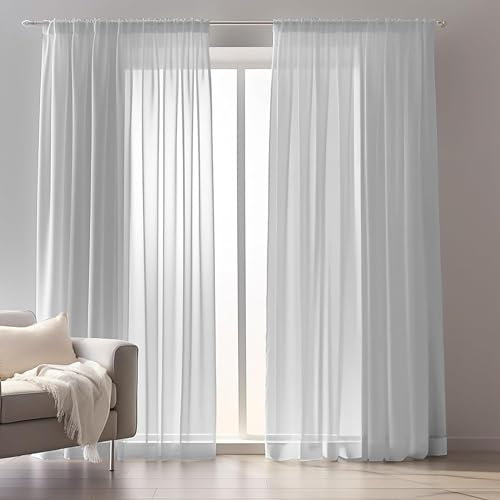 wiipara 2er Set Voile Gardinen Vorhang Silbergrau, Transparente Vorhänge Wohnzimmer Curtains aus Voile Polyester, Luftige Gardine Gardinenschals Dekoschal für Schlafzimmer, 132x215CM(BxH), Rod Pocket