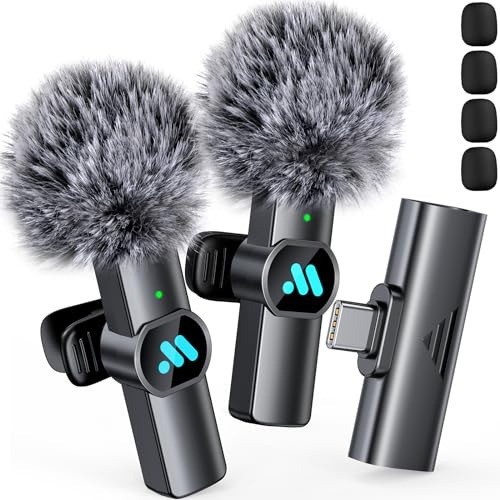 Leettus 2 microfoni wireless Lavalier per iPhone 15/Android, microfono wireless per registrazione video, streaming live di giochi, interviste, YouTube, TikTok, Vlog