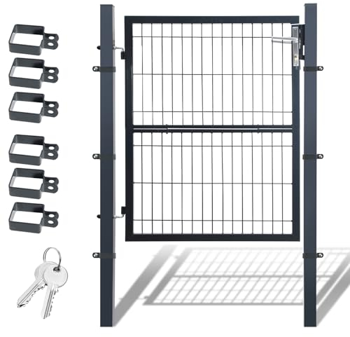 Daromigo Cancello da giardino in metallo, 120 x 100 cm, in acciaio zincato, con manico, serratura e 3 chiavi, robusto cancello da giardino, antracite
