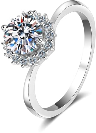AMDXD 18 Karat 750 Weißgold Diamantring, Klassiker Verlobungsring mit Labor Diamant 1 Karat (Rundschliff, VVS1), Au750 Gold Hochzeitsring Damen Echt Goldschmuck, Gr.58 (18.5)