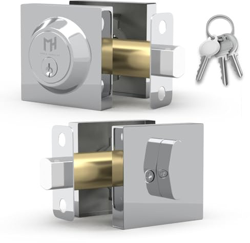 MEGA HANDLES - ROBELL I Entry Deadbolt Lock - Heavy Duty Square Locking Deadbolt for Left or Right-Handed Doors - Interior/Exterior - Polished Chrome