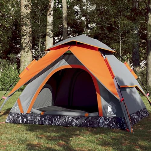 AUVYI Kuppel-Campingzelt 3 Personen Grau und Orange Quick Release 190T Polyester mit PU-Beschichtung 230x200x148 cm