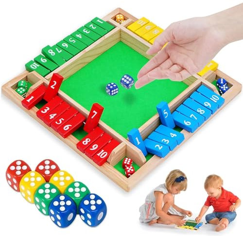 AhLmA Shut The Box Spiel 4 Spieler Würfelspiel Holz Klappbrett Spiel Holzspiele für Outdoor-Aktivitäten, KTV, Reisen, Partys oder Kneipe Shut The Box Spiel