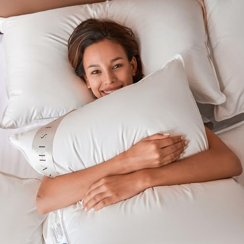 baisihan Premium Goose Down Pillows Standard Size - 700+ Fill Power, Down Pillow for Stomach Sleeper, 100% Cotton 500 TC Cover Down Pillow Standard Size Plush Pillow 1 Pack 20x26