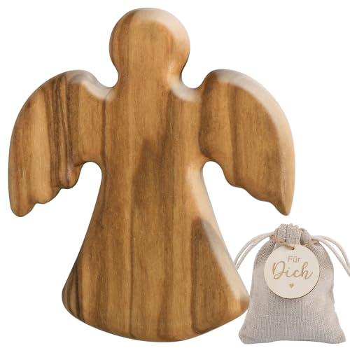 BOFUNX Holz Schutzengel Klein Handschmeichler Engel mit Jutesäckchen Schutzengel Geschenke für Kommunion Taufe Prüfung Glücksbringer