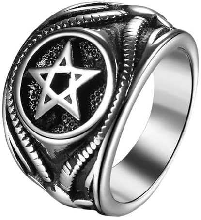 OIDEA Anillo Satánico Vintage Hombre: Anillo del Sello Diablo Pentagrama Cabra de Acero Inoxidable para Caballero Joyería Religiosa Hipoalergénico Tallas 24 - Para Uso Diario Rezar Amuleto Regalo