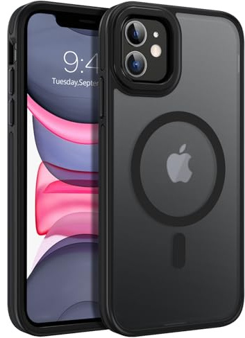 GaoBao Cover Magnetica per iPhone 11 6,1, [Compatibile con MagSafe] Custodia Traslucida Opaca Protettiva Sottile Antiurto Retro Resistente Anti-Scivolo Case per iPhone 11 6,1, Nero