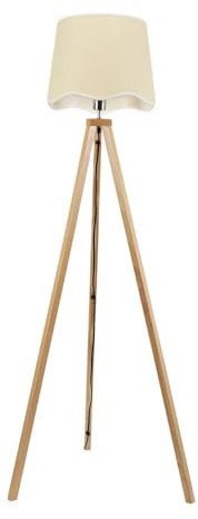ValueLights | Natural Wood Tripod Floor Lamp with White Trim Scallop Shade Living Room Lounge Light | Floor Lamps, Home Décor & Improvement Essential | Included LED Bulb