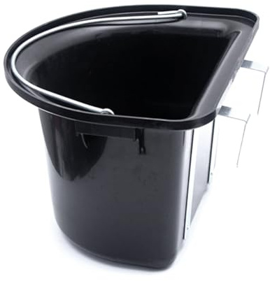 Muuoeou 1 Stück Flacher Kunststofftierfuttereimer Schwarz Kunststoff+Metall mit Metallgriff Pferdefutter- und Wasser-Eimer