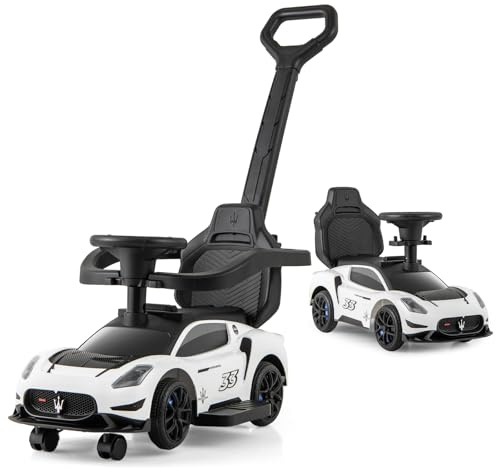 COSTWAY 3 en 1 Coche Correpasillos para Niños, Coche de Empuje con Ruedas Universales, Volante Musical, Barandilla y Manillar, Coche de Paseo con Almacenamiento para Niños de 18 a 60 Meses (Blanco)
