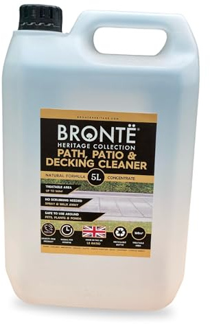 Bronte Heritage Path, Patio & Decking Cleaner 5L – Fast Acting Moss, Algae & Dirt Remover. Covers 160m². Spray, Rinse & Walk Away. for Outdoor Decking, Concrete & Hard Surfaces. UK Made & Pet Safe