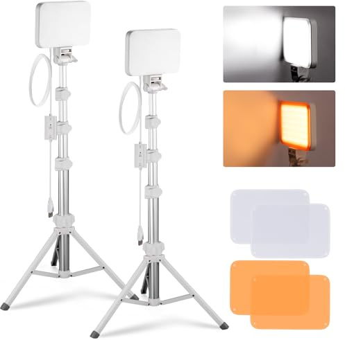 NEEWER Básico Kit Iluminación Panel Luz Vídeo LED Paquete de 2, Regulable Bicolor Estudio Luz Portátil con Soporte y Filtro, 3200K-5600K CRI 95 750lux para Foto Grabación Live Streaming, Blanco,BP66