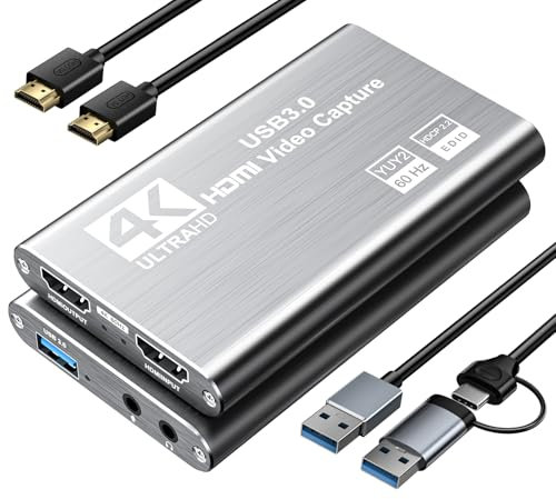 Carte de capture vidéo, carte de capture audio vidéo, carte de capture USB 3.0 4K HDMI Loop-Out, 1080p 60FPS/2K 30FPS Capture de jeu vidéo pour fonctionne pour PS5/Switch/Caméra/PC