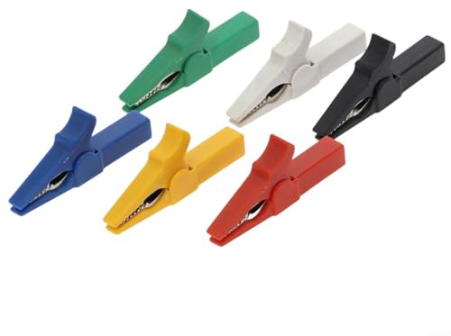 Juego de 6 pinzas de cocodrilo de seguridad totalmente aisladas, cables de prueba eléctricos con agarre fuerte, fácil conexión, compatible con enchufe banana de 4 mm, multicolor para varias
