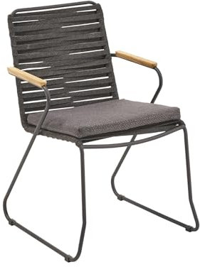Liadomo Gartenstuhl Atina - Stapelstuhl - Kufengestell - Edelstahl - Rope - Teakholz-Armlehnen - mit Sitzkissen - fertig montiert - stapelbar - wetterfeste Outdoorqualität - für Terrasse & Balkon