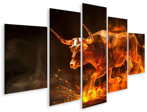 islandburner Bild auf Leinwand Flammender polygonaler Stier in Aktion für Wohnzimmer Kunstliebhaber Bilder Wandbilder Poster