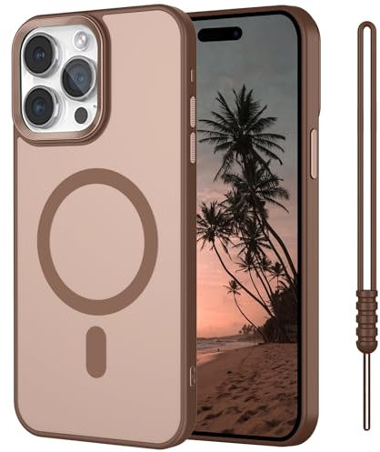 SouliGo Magnetic Case for iPhone 12 Pro Max 6.7”【Compatible with MagSsafe】 Slim Translucent Matte Shockproof Hard PC Cover & Soft TPU Bumper Phone Cases with Lanyard - Gold