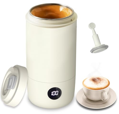 Hervidor de agua de viaje 400ml con espumador de leche caliente/frío, 3 niveles de mezcla, 6 niveles de temperatura, control táctil con indicador de temperatura, interior en acero inoxidable 304