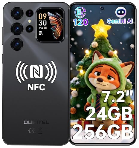 OUKITEL C68 Plus Mobile Phones - 2026 Smartphone,7.2 HD+ Large Display + 1.81 rear screen,24GB+256GB+1TB,64MP Camera,6000mAh,4G Dual Gemini AI phone, NFC/Fingerprint/Face ID/GPS/BT5.0,Black