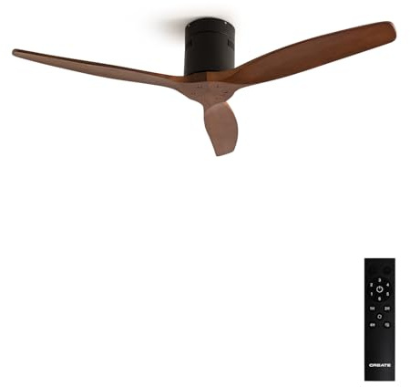CREATE / WINDCALM NATURAL WOOD M/Ventilateur de plafond noir pales bois foncé avec télécommande / 40W, Minuterie, Ø132 cm, silencieux, 6 vitesses, fonction été-hiver