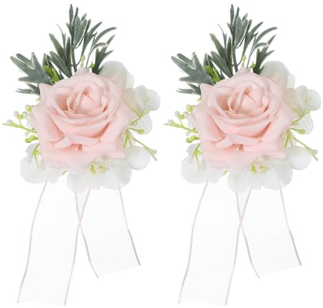 sourcing map 2 Stück rosa Blumen-Handgelenk-Ansteck-Armbänder, künstliche Blumen, Ansteckblume für Hochzeit, Braut, Bräutigam, Zeremonie, Jahrestag, Abschlussball, Party, Stoff