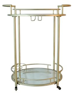 PSNKLMM Hotel Esszimmer Lebensmittel Dekorative Trolley Warenkorb Zweistöckiger runder Wein Servierwagen Barwagen Trolley Gold FüR KüChe, Esszimmer, Bar, Wohnzimmer