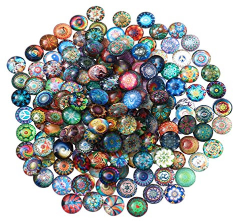 DOITOOL Glaszubehör 50 Stück Bunte 10mm Runde Fliesen Zum Basteln Schmuck Selbstgemacht Flache Rückseite Vielseitig Schmuckherstellung