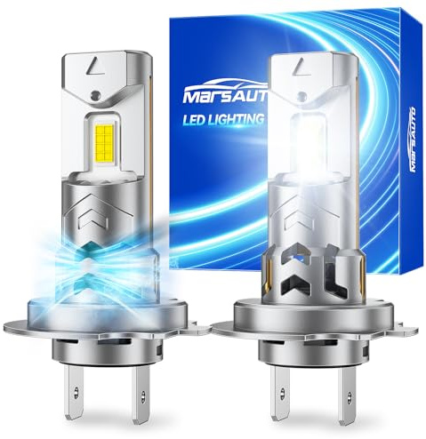 Marsauto Lampadina H7 LED 34000LM, 6500K 800% Brillante, Formato Mini 1:1 con Ventola di Raffreddamento da 14500 giri/min, Plug and Play, 2 Pezzi