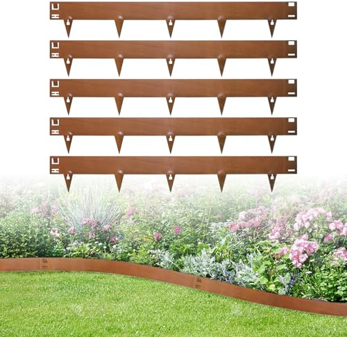 wowspeed 5 Stück Rasenkante Cortenstahl, 3.5ft Rasenkanten, 15cm hoch Beeteinfassung, Beetumrandung Cortenstahl, Mähkante Beetbegrenzung Flexible für Garten, Wetterbeständig