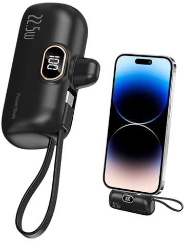 Powers Bank Charger, 5000mAh Type C Mini Powers Bank, Portable Charging, 22.5W PD Charger with Cable, Pocket Size Cell Phone Chargerfor Smartphones Other Devices, Home and Travel