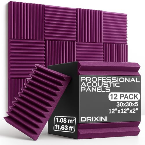 DRIXINI Panneaux acoustiques 30x30x5 cm - Mousse acoustique professionnelle pour studio, podcast, maison et bureau - Lot de 6 à 48 pièces avec ruban adhésif - Amortissement de réverbération et