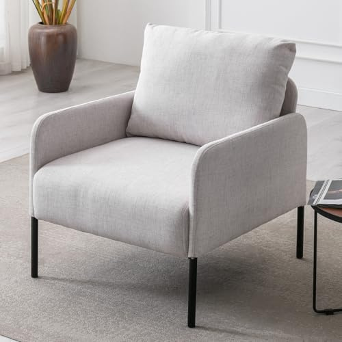 Ya-Home Sofa 1 sitzer Stoffsofa Leinen Einzelsofa mit Armlehnen modernes Polstersofa mit Metallbeinen mini Couch für Wohnzimmer/Schlafzimmer/Büro, Beige