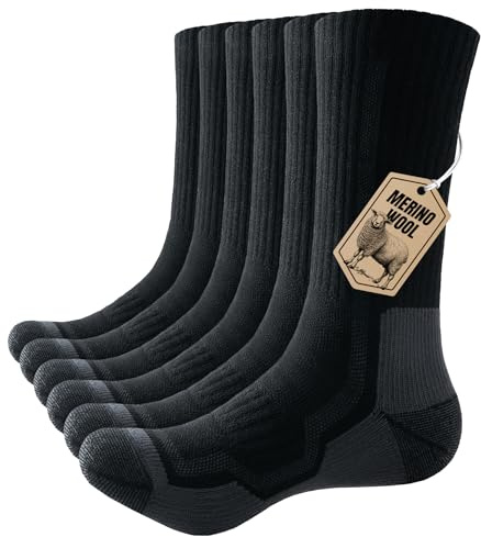 PULIOU Merino Socken Thermosocken Herren Damen Wandersocken Dicke Merinowolle Outdoor Trekkingsocken Anti-Blasen Arbeitssocken Wintersocken,3 Paar