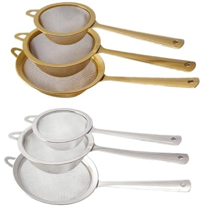 2 pezzi in acciaio inox Matcha Sifter a maglia molto fine antiruggine Colino da tè Piccoli setacci for alimenti per filtrare, scolare e setacciare(Gold-6.5cm)