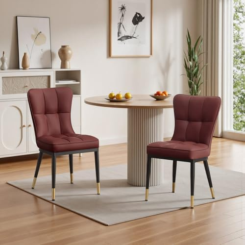 Bekrvio 200kg Belastbar Esszimmerstühle 2er Set, (8cm dick) Kunstleder Stühle Esszimmer, Robuster Metallbeinen Küchenstühle Mit Lehne, Leichter Luxus-Polsterstuhl für Küche Esszimmer Wohnzimmer