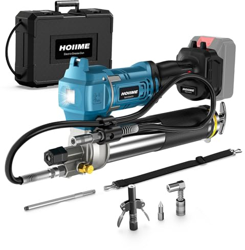 HOIIME Akku Fettpresse für Mak-ita 18V Akku, Hocheffizientes 9 oz/min | 12000 PSI Fettpresse Kit, mit 100 cm Hochdruckschlauch, perfekt für LKWs, Bauernhöfe, BAU und DIY (ohne Akku)