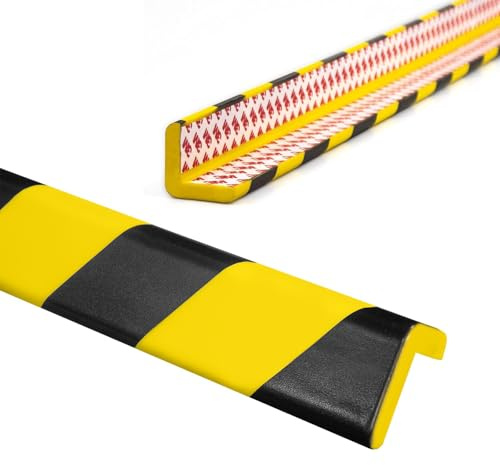Abrollwerk PU-Kantenschutz 103x4x4 cm, selbstklebend, Gelb-Schwarz | Stoßdämpfend, hochflexibel & zuschneidbar; für 90°-Ecken in Garage, Lager, Werkstatt & Industrie, Montage ohne Bohren, PU
