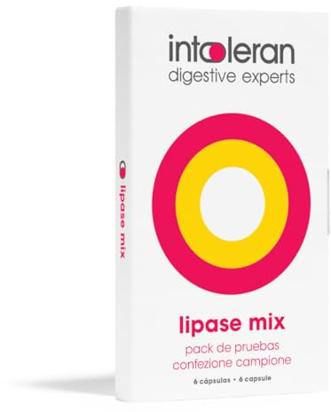 Intoleran Lipase Mix Enzimas Digestivas - Pack de pruebas 6 cápsulas | Favorece la digestión de las grasas, puro, vegano y sin gluten