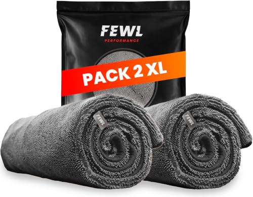 FEWL Lot de 2 Serviettes Microfibre Voiture 800 GSM - Ultra Absorbantes XL 90x70 cm - Séchage sans Traces ni Rayures - Chiffon Microfibre Detailing Auto Premium