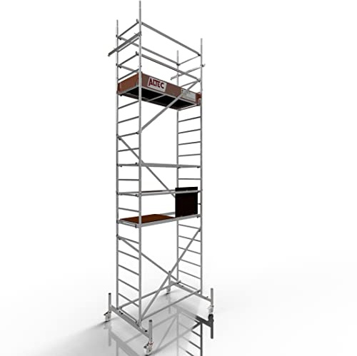 ALTEC Rollfix 1.0 600 | 6m Arbeitshöhe | 4 bremsb. Lenkrollen Ø125mm | Traverse für Ballastaufnahmen | Made in Germany | TÜV | 200kg/m² | DIN EN 1004-1 | Alu Rollgerüst Baugerüst Fahrgerüst